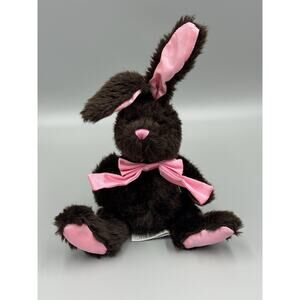 Kids of America Bunny Rabbit Brown Plush W/ Pink Ears Feet & Ribbon Bow 8”
